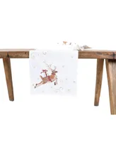 Manor Luxe Reindeer with Gifts Embroidered Christmas Table Runner