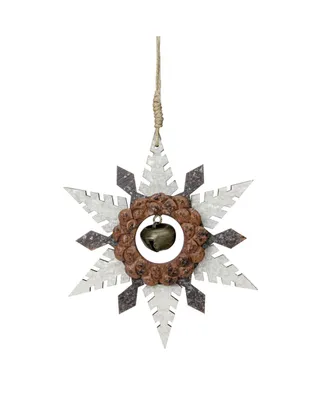 Northlight 6" Brown Wooden Snowflake Christmas Ornament with a Country Rustic Bell