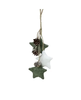 Northlight 10" White and Green Burlap Star and Pine Cone Christmas Ornament