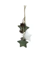 Northlight 10" White and Green Burlap Star and Pine Cone Christmas Ornament