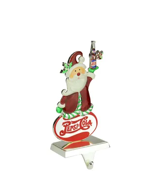 Northlight 9.75" Silver Plated Pepsi-Cola Santa Claus Christmas Stocking Holder with European Crystals