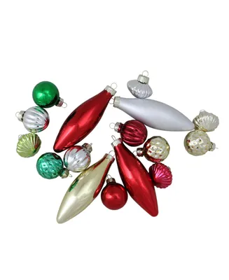 Northlight 16-Piece Set of Traditional Finial Ball and Onion Shaped Christmas Ornaments 4"