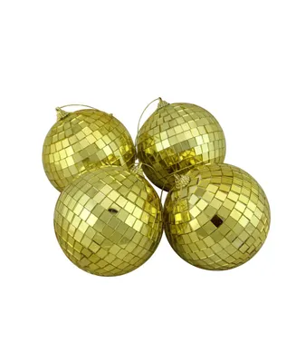 Northlight 4ct Gold Mirrored Glass Disco Ball Christmas Ornaments 4" 100mm