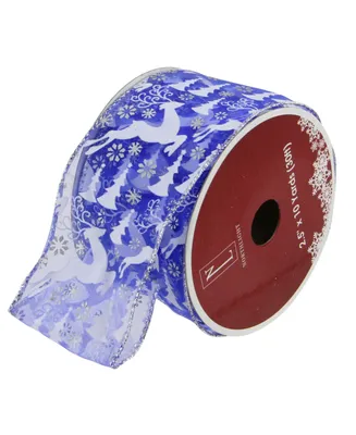 Northlight Pack of 12 Blue Winter Wonderland Flying Reindeer Wired Christmas Craft Ribbon Spool - 2.5" x 120 Yards Total