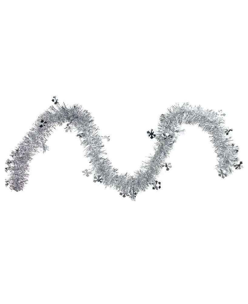 Northlight 50' Traditional Silver Christmas Tinsel Garland with Shiny Snowflakes - Unlit