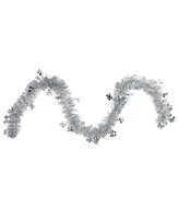 Northlight 50' Traditional Silver Christmas Tinsel Garland with Shiny Snowflakes - Unlit