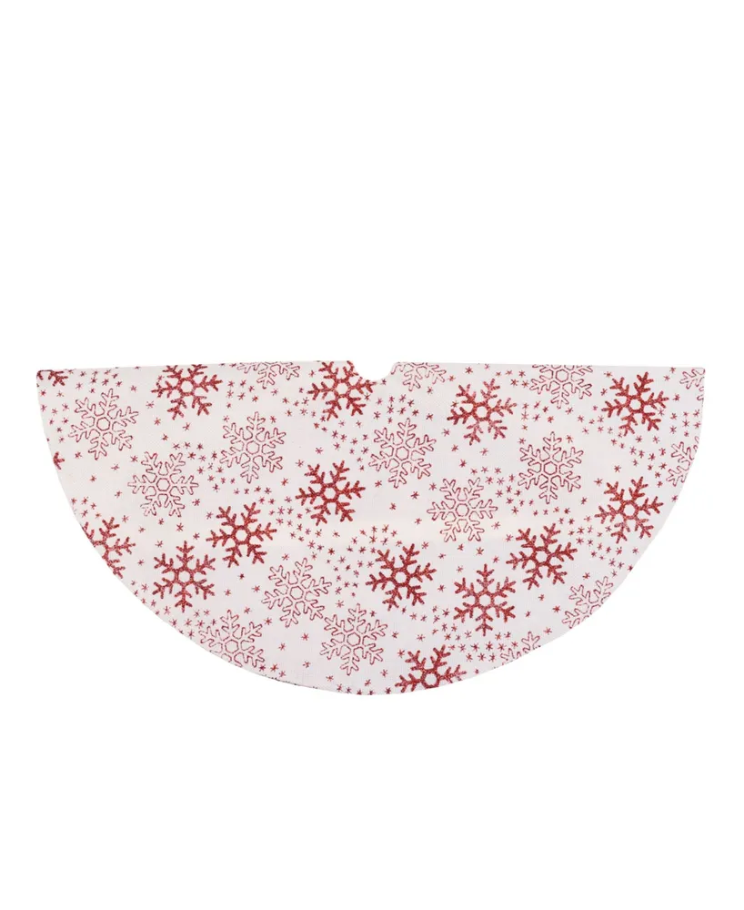 Northlight 20" White and Red Glitter Snowflake Mini Burlap Christmas Tree Skirt