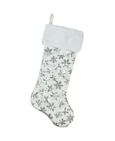 Northlight 19" White and Silver Sequin Snowflake Christmas Stocking with Faux Fur Cuff