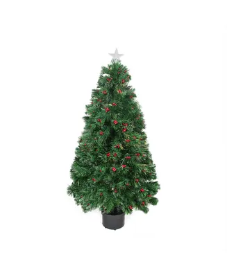 Northlight 3' Pre-Lit Color Changing Fiber Optic Christmas Tree with Red Berries