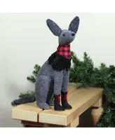 Northlight 14.5" Gray and Red Sitting Dog with Plaid Collar Christmas Decoration