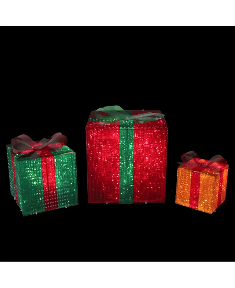 Northlight 3-Piece Lighted Glistening Gift Box and Bow Outdoor Christmas Decoration