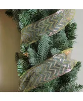 Northlight Sparkling Green Chevron Print Wired Christmas Craft Ribbon 2.5" x 10 Yards