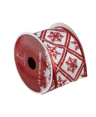 Northlight White and Red Snowflake Wired Christmas Craft Ribbon 2.5" x 10 Yards
