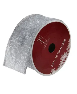 Northlight Glittering Metallic Silver Swirl Wired Christmas Craft Ribbon 2.5" x 10 Yards