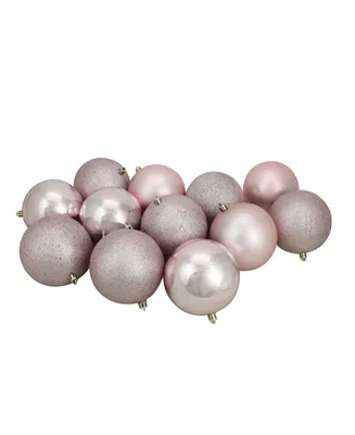 Northlight 12ct Blush Pink Shatterproof 4-Finish Christmas Ball Ornaments 4" 100mm