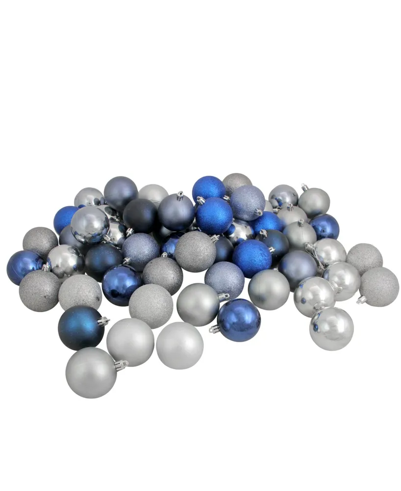 Northlight 60ct Sapphire Blue/Denim/Silver/Pewter Shatterproof 3-Finish Christmas Ball Ornaments 2.5"