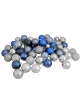 Northlight 60ct Sapphire Blue/Denim/Silver/Pewter Shatterproof 3-Finish Christmas Ball Ornaments 2.5"