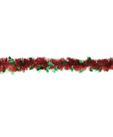 Northlight 12' Shiny Red Christmas Tinsel Garland with Green Holly Leaves - Unlit