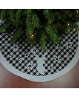 Northlight 48" Black and White Plaid Rustic Reindeer Christmas Tree Skirt with Faux Fur Trim