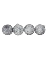 Northlight 4ct Pewter Silver and White Antique Style Glass Ball Christmas Ornaments 4" 100mm