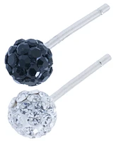 Crystal 4mm 2-Pc Set Pave Stud Earrings Sterling Silver, Available Black and White or Red