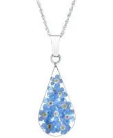 Medium Teardrop Dried Flower Pendant with 18" Chain Sterling Silver. Available Multi, Blue or Yellow