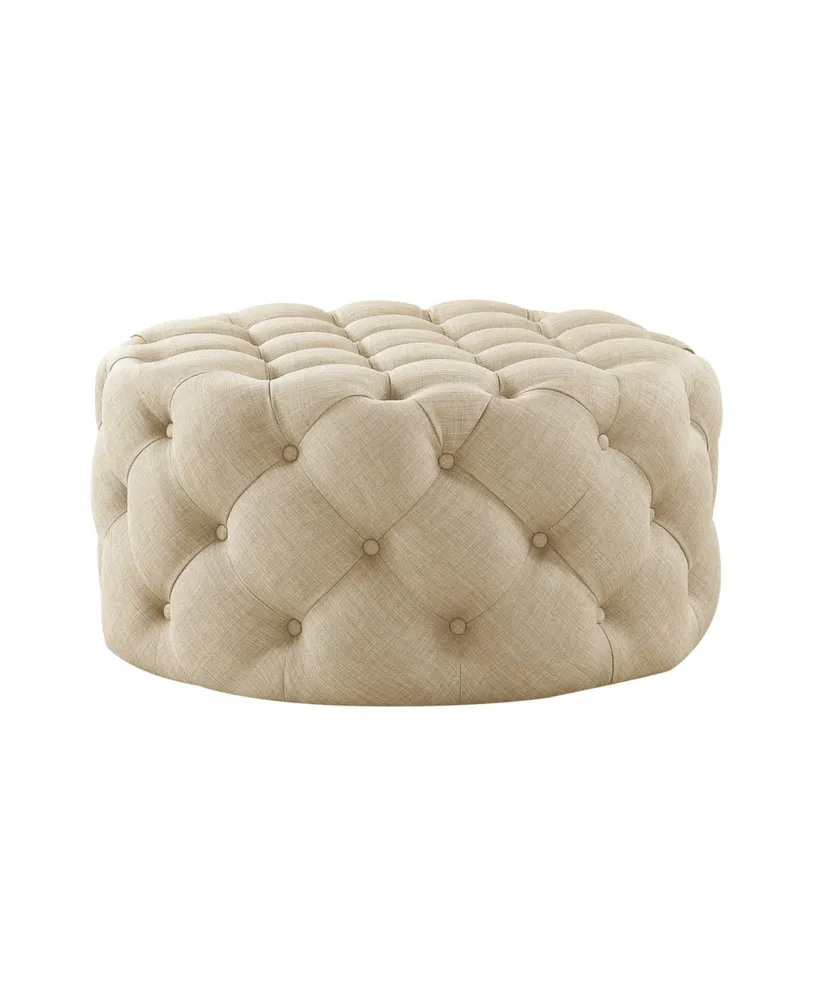 Inspired Home Bella Upholstered Tufted Allover Round Cocktail Ottoman