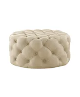 Inspired Home Bella Upholstered Tufted Allover Round Cocktail Ottoman