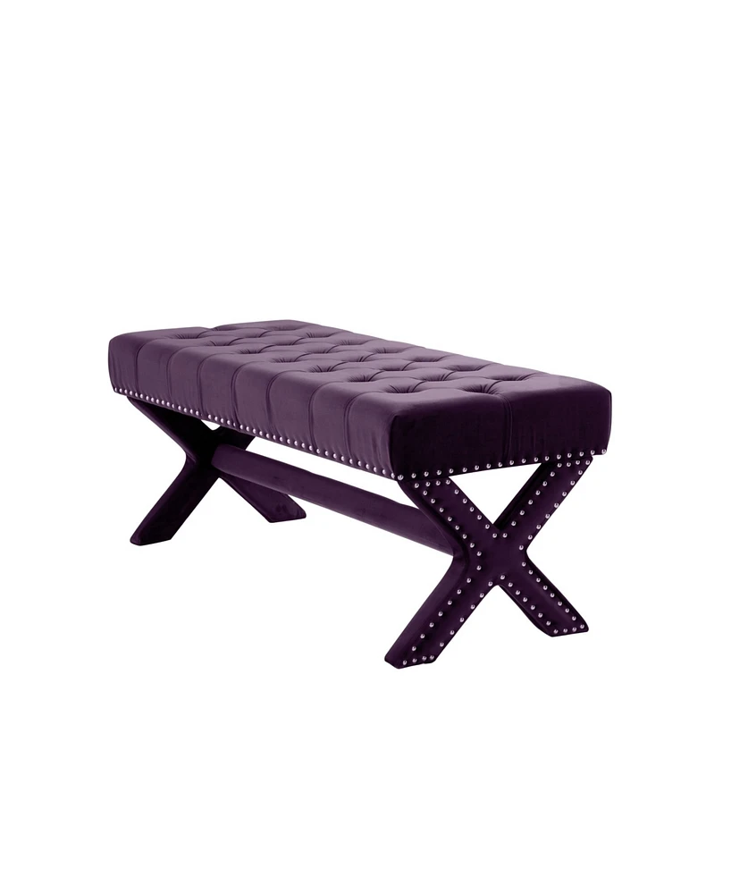 Inspired Home Louis Tufted Nailhead Bench with X-Legs