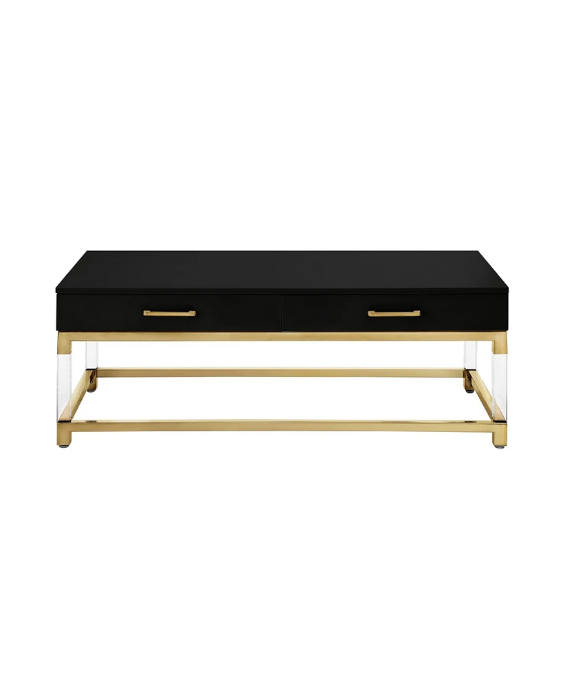 Inspired Home Casandra 2-Drawer High Gloss Coffee Table with Acrylic Legs and Metal Base