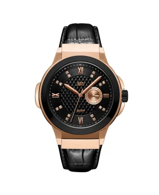 Jbw Men's Saxon Diamond (1/6 ct. t.w.) Watch in 18k Two Tone Rose Gold-plated Black Stainless Steel Watch 48mm