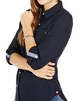 Tommy Hilfiger Women's Cotton Roll-Tab Button-Up Shirt