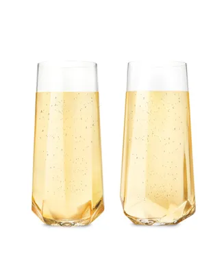 Viski Raye Faceted Crystal Champagne Flutes, Set of 2, 10 Oz