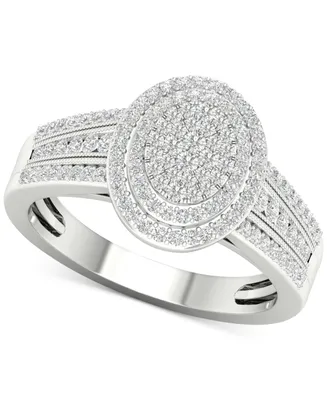 Diamond Oval Cluster Statement Ring (1/2 ct. t.w.) Sterling Silver