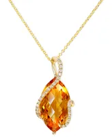 Sunset by Effy Citrine and Diamond (1/8 ct. t.w.) Marquise Wrap Pendant 14k Gold (Also Green Amethyst, Pink London Blue Topaz)