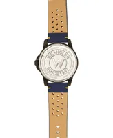 Wrangler Men's, 48MM Ip Black Case, Blue Dial, White Index Markers, Sand Satin Dial, Analog, Date Function, Yellow Second Hand, Blue Strap with Yellow