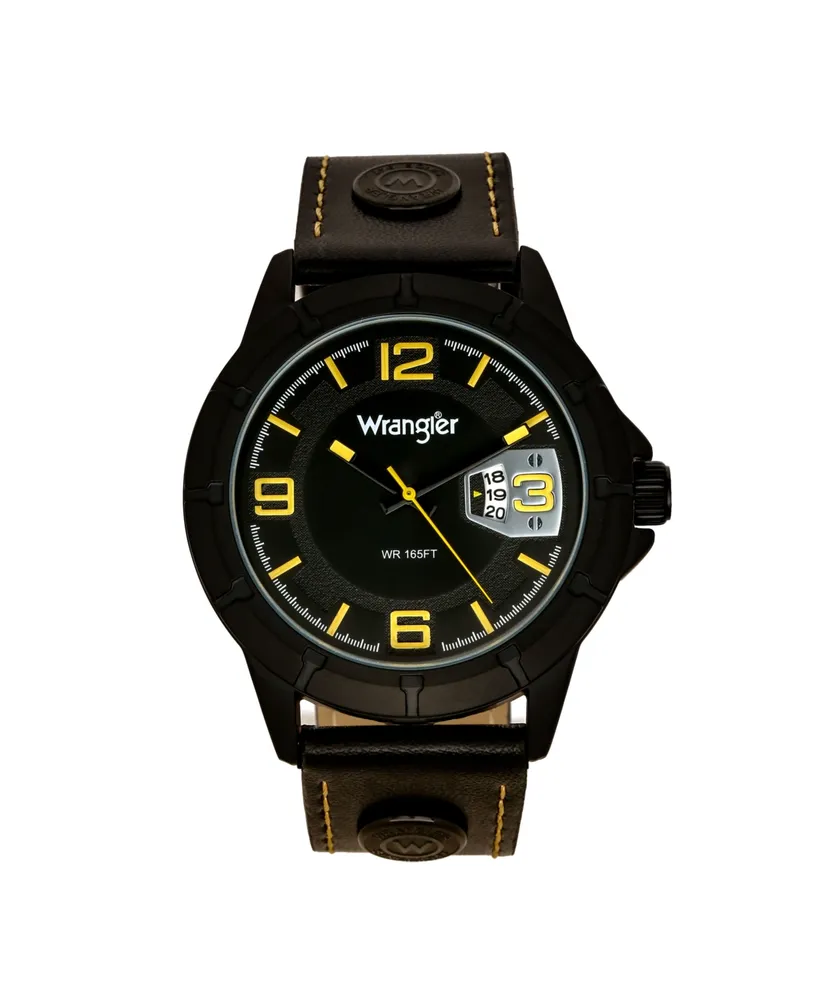 Wrangler Men's Black Polyurethane Strap Watch, 48MM