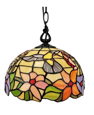 Amora Lighting Tiffany Style Floral, Hummingbird Hanging Lamp