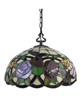 Amora Lighting Tiffany Style 2-Light Hummingbirds Floral Hanging Lamp