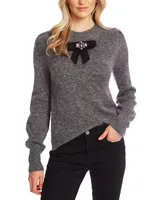 CeCe Women's Long Sleeve Bow Detail Crewneck Sweater