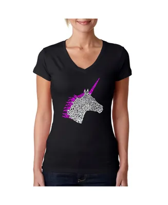 La Pop Art Women's Word V-Neck T-Shirt - Unicorn