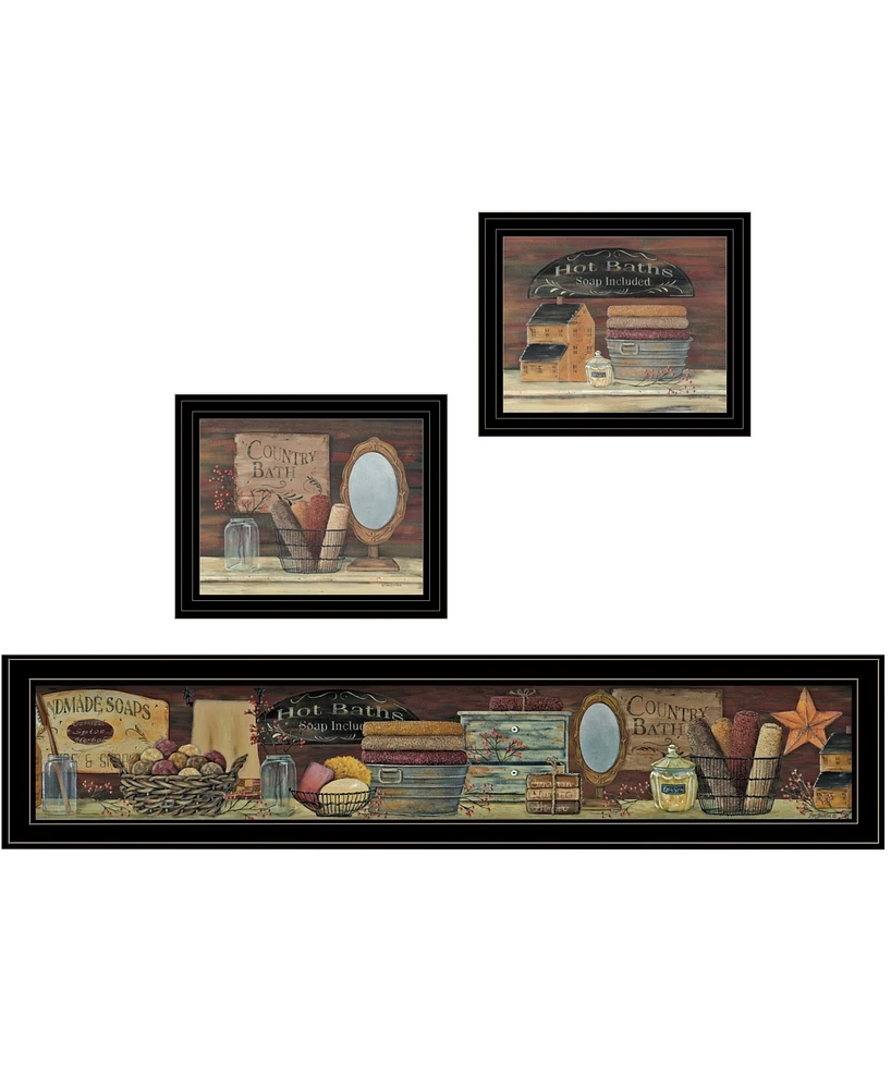 Trendy Decor 4U Country Bath Ii 3-Piece Vignette by Pam Britten, Black Frame, 39" x 14"