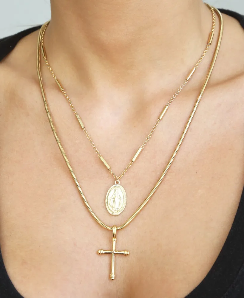 Ettika Like a Prayer Layered Cross and Coin Necklace
