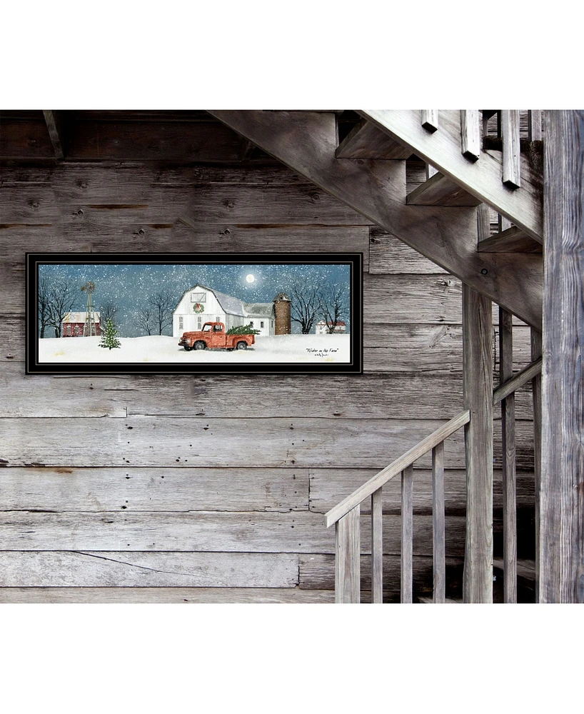 Trendy Decor 4U Winter on The Farm by Billy Jacobs, Ready to hang Framed Print, Black Frame, 39" x 15"