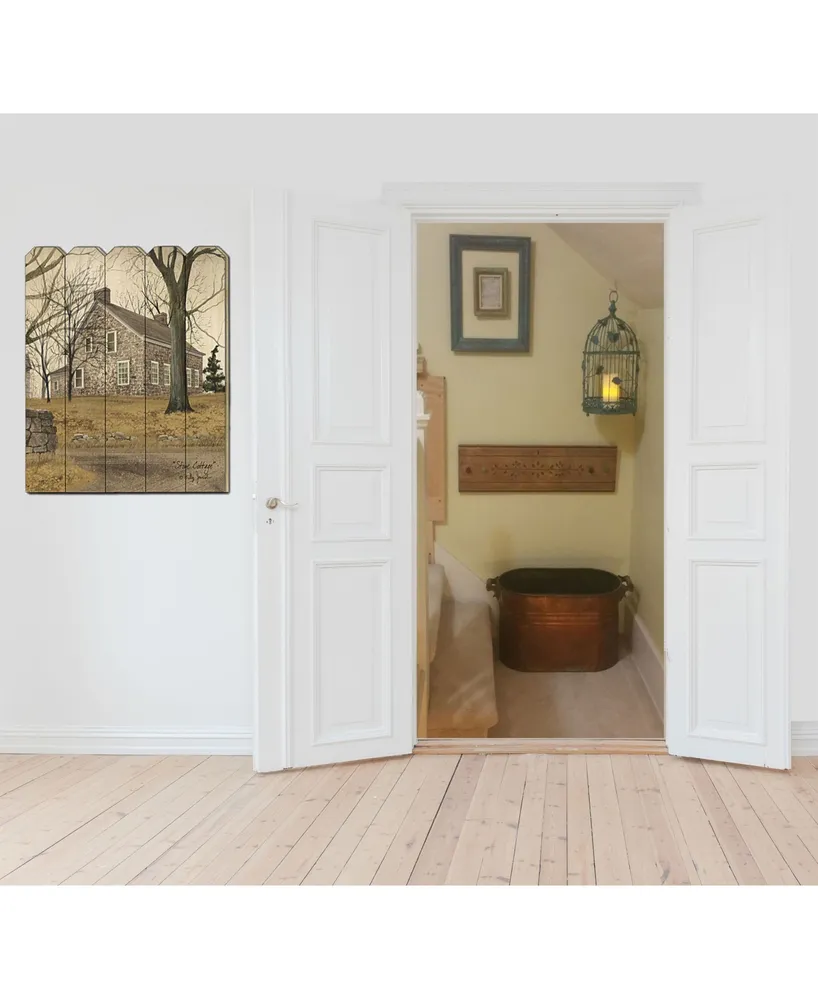 Trendy Decor 4U Stone Cottage by Billy Jacobs, Printed Wall Art on a Wood Picket Fence, 16" x 20"