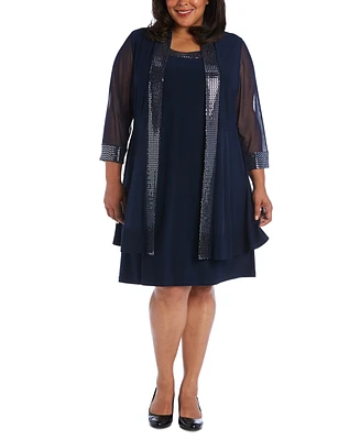 R & M Richards Plus Size Embellished Dress & Illusion Jacket