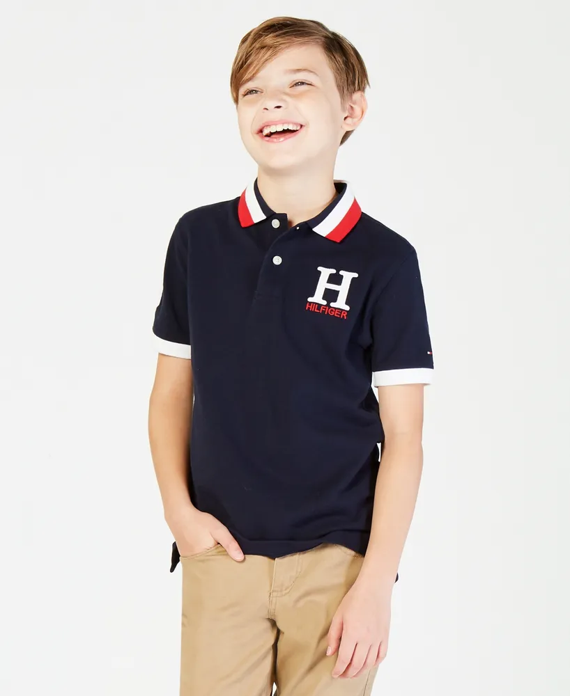 Tommy Hilfiger Little Boys Striped Collar Embroidered Matt Polo