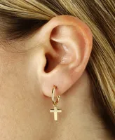 Dangle Cross Hoop Earrings in 14k Gold