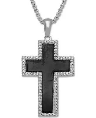 Men's Onyx (24 x 15-1/2mm) & Diamond (1/4 ct. t.w.) 22" Pendant Necklace in Sterling Silver