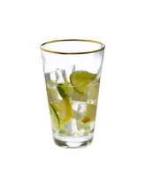 Classic Touch Set of 6 Wavy Glass Water Tumblers with Gold-Tone Rim